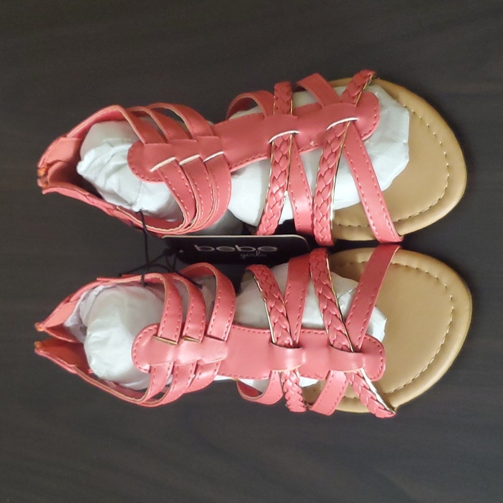 bebe girls gladiator braid sandals, coral-gold size 13